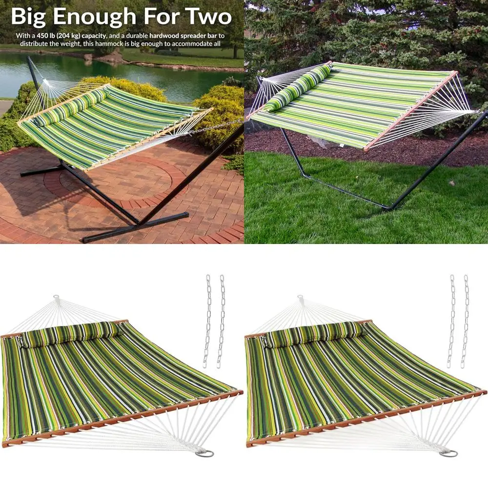 

Прочный двойной стеганый гамак для улицы емкостью 450 фунтов с распорвателями — рисунок в полоску дыни