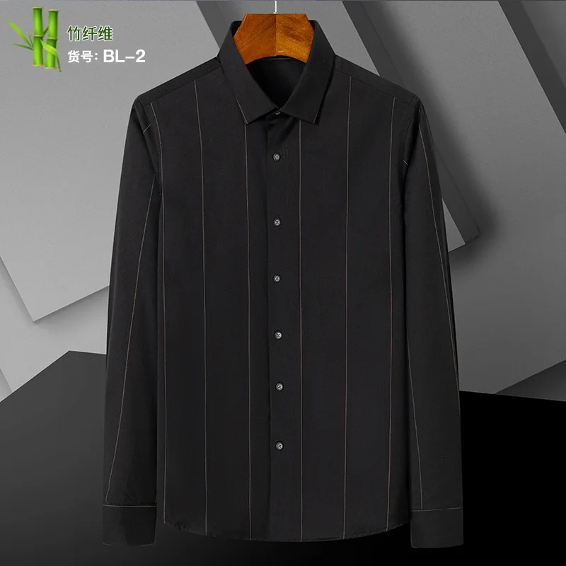 Luxury Elegant 5XL New Design Fabric Bamboo Fiber Solid Color Striped Shirts Men Long Sleeve Slim Fit Shirts for Men Long Sleeve