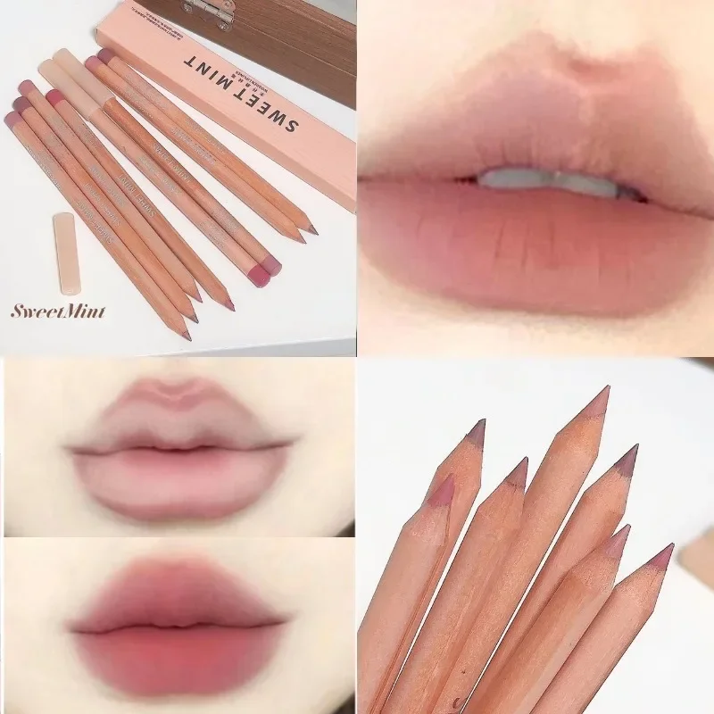 Lápiz delineador de labios rosa, pasta de frijol, delineador de labios profesional, lápiz labial mate de terciopelo, taza antiadherente, lápiz labial desnudo, maquillaje de línea de contorno