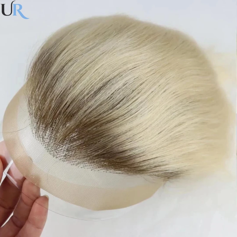 Lace Front Toupee para Homens, PU Base Homem Peruca, Cabelo Humano, Linha Fina Natural, Unidade de Sistemas de Cabelo Masculino