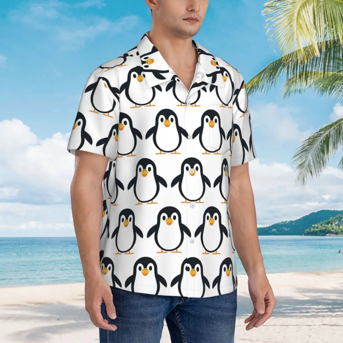 

Penguin Hawaiian Shirts Fashion Men Short Sleeve Shirt for Summer Beach Men's Lapel Tops
