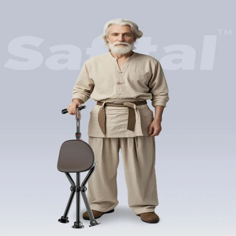 Elderly Mobility Aid | Portable Folding Walking Stick for Seniors‌ Foldable Walking Stick with Seat  4-Legged Anti-Slip Cane |