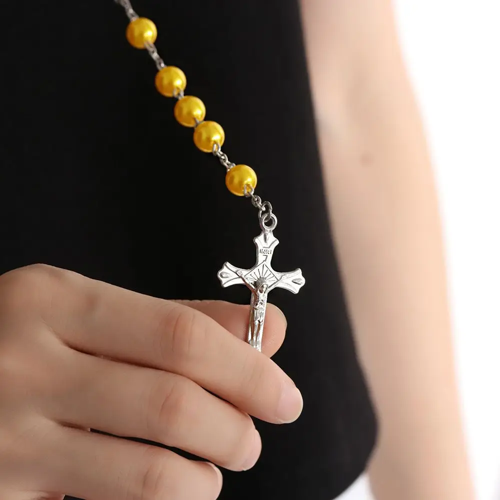 1PC Vintage Rosary Beads Cross Jesus Crucifix Virgin Mary Pendant Chain Necklace Fashion Jewelry Gift