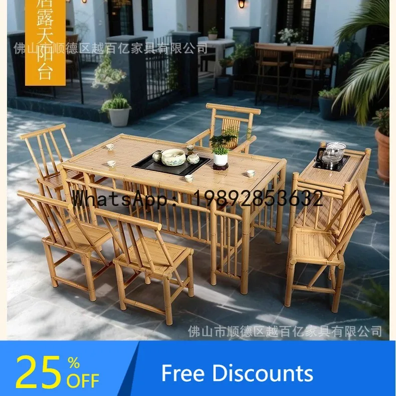 

Outdoor courtyard imitation bamboo table and chair set for outdoor office leisure terrace homestay tea table