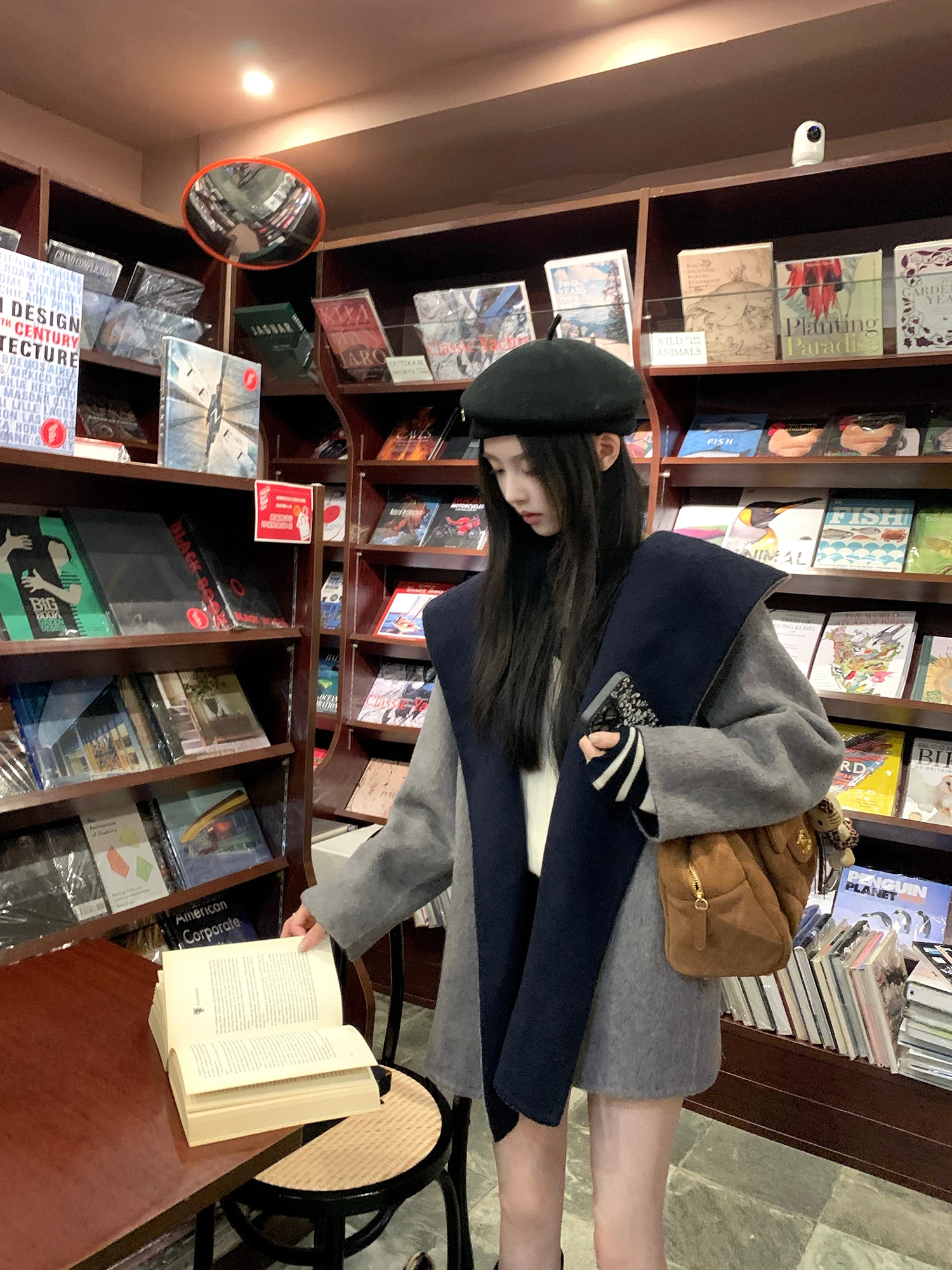 

Двустороннее шерстяное пальто с капюшоном для женщин, корейский стиль, для повседневной носки, теплое, утепленное, зимняя верхняя одежда