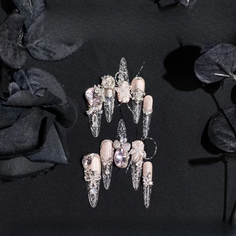 

Hand-worn wedding armor glazed cat's eye fishing line ice transparent three-dimensional engraving ice flower