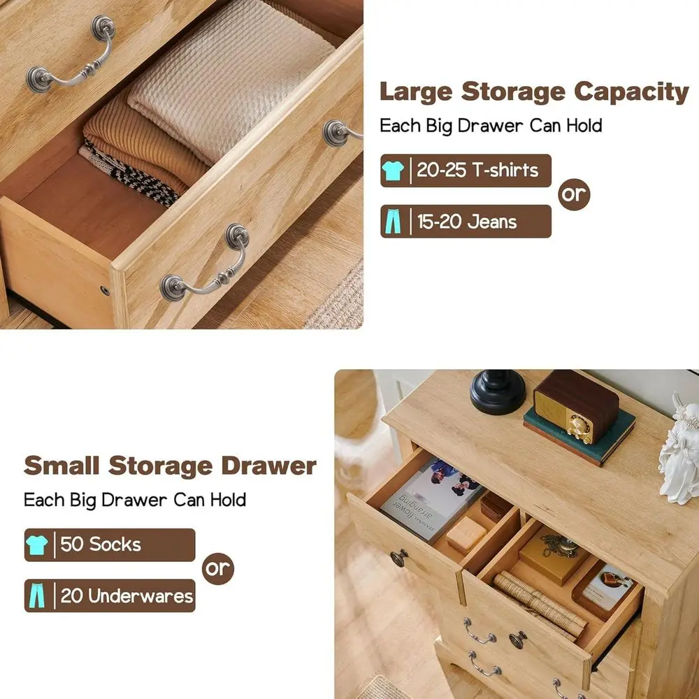 Cómoda rústica de madera de roble natural alta 48 para almacenamiento en dormitorio, sala de estar y pasillo