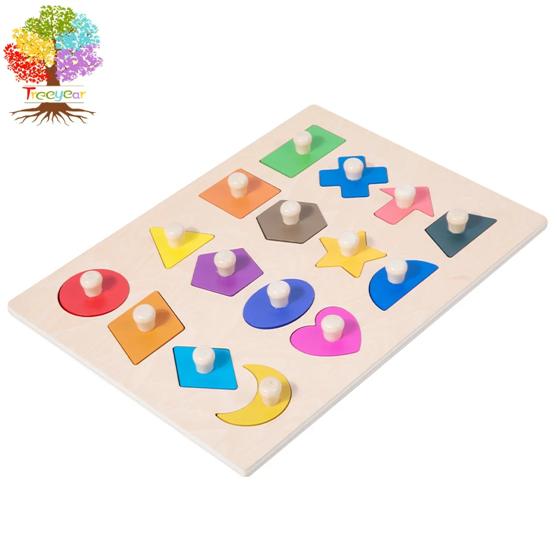 Treeyear Montessori Toy Shape Peg Puzzles Baby Puzzle 6-12-18 Months with Knob for Infant-Toddlers 1-3