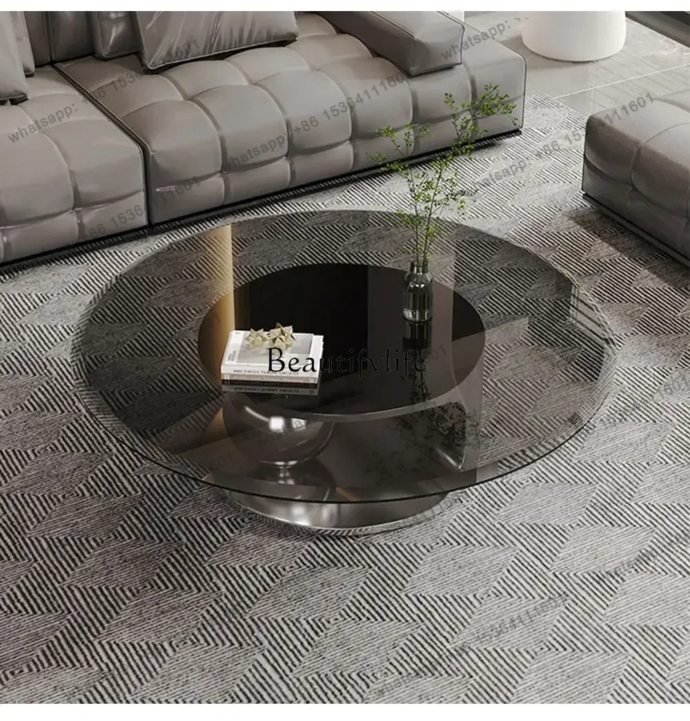 

CJItalian Minimalist Coffee Table, Living Room Floating Coffee Table, Modern Compact Design, Round Tempered Glass Designer Piec
