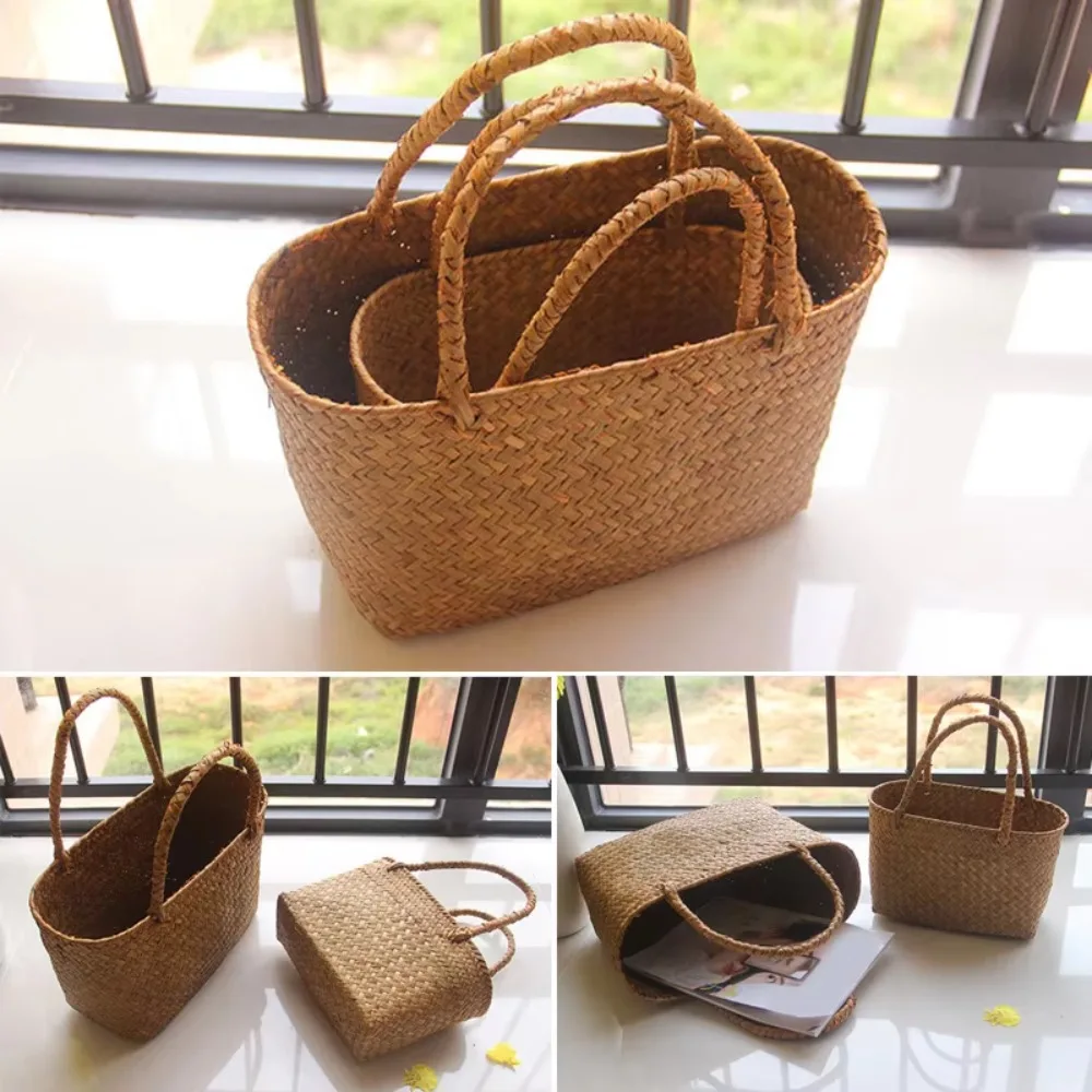 Flower Basket Crafts Seaweeds Woven Basket Bag Laundry Basket Plant Pot Cover Handbag Handmade Room Decoration Gift