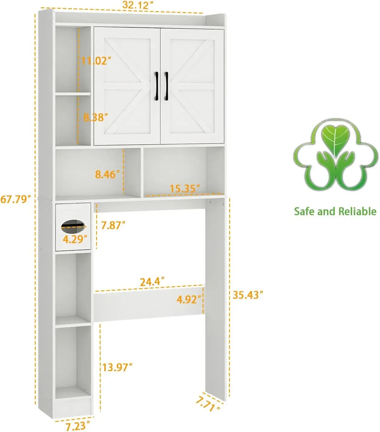 Over The Toilet Storage Cabinet, Farmhouse Storage Cabinet Over Toilet with 2 Barn Door & Toilet Paper Holder Stand，Home Space-S