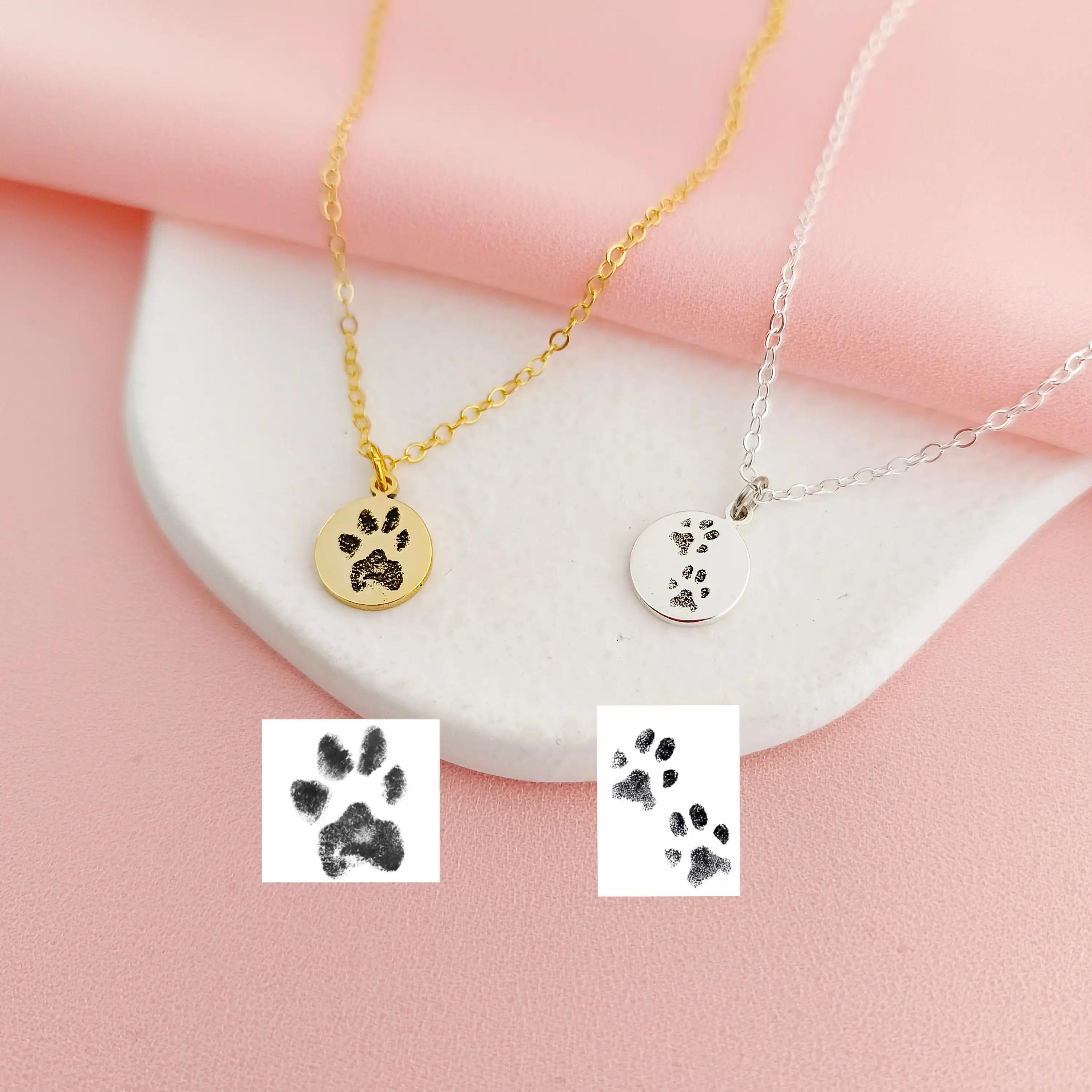 

925 Sterling Silver Custom Pet Paw Print Necklaces Pet Memorial Gifts Actual Print Necklace Pet Jewelry Gifts for Pet Lovers