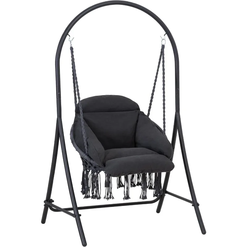 

Hanging Swing Chair with Stand Included, Heavy Duty Hammock Chair with Stand and Removable Padded Cushion, Max 330 Lbs,Dark Grey
