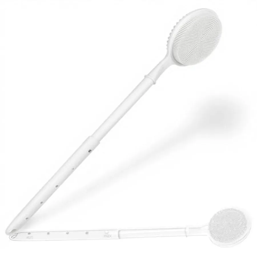24 Inch Silicone Back Scrubber for Shower - Extendable Long Handle Shower Brush with Dual-Sided Bristles - Exfoliating Body Scr