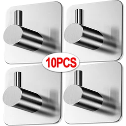 1/10pcs Stainless Steel Hooks Strong Self Adhesive Hooks Key Towel Storage Hangers Kitchen Bathroom Wall Multi-Function Racks