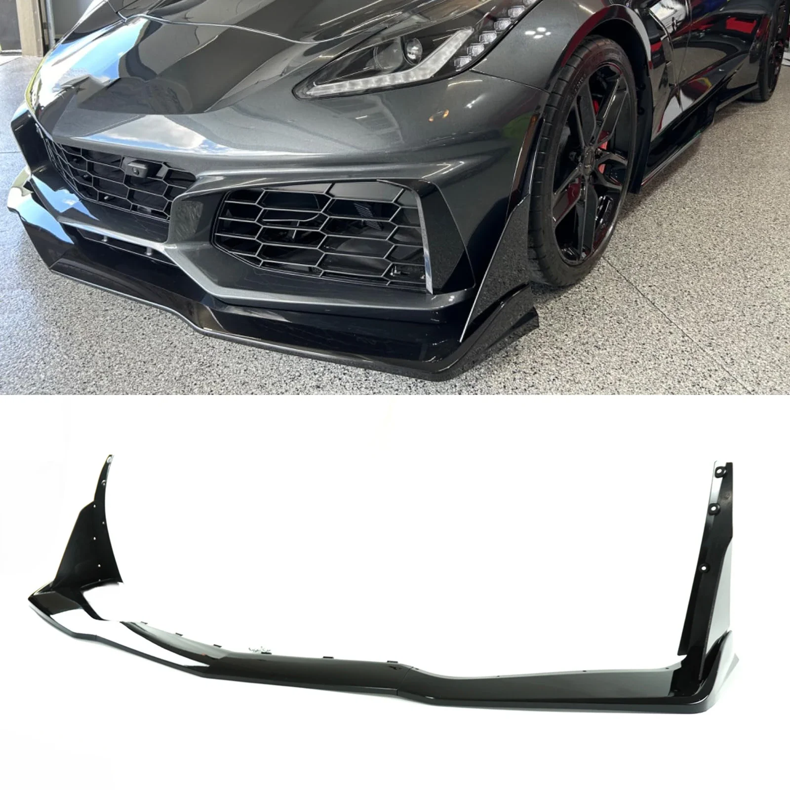 Car Lip With Winglets For Chevrolet Corvette C7 2014-2019 Modified With Zr1 Front Bumper Spoiler Splitter Body Kit Glossy Black