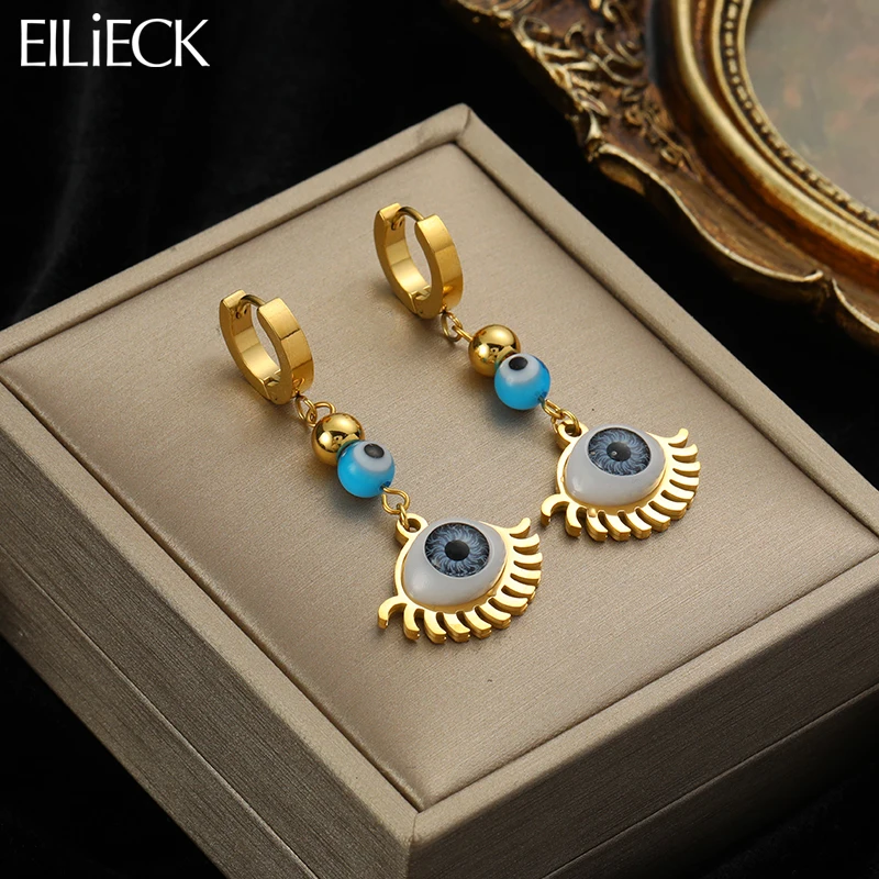 EILIECK 316L Stainless Steel Round Big Eyes Earrings For Women Hip Hop Trendy Personality Waterproof Ear Jewelry Party Gifts