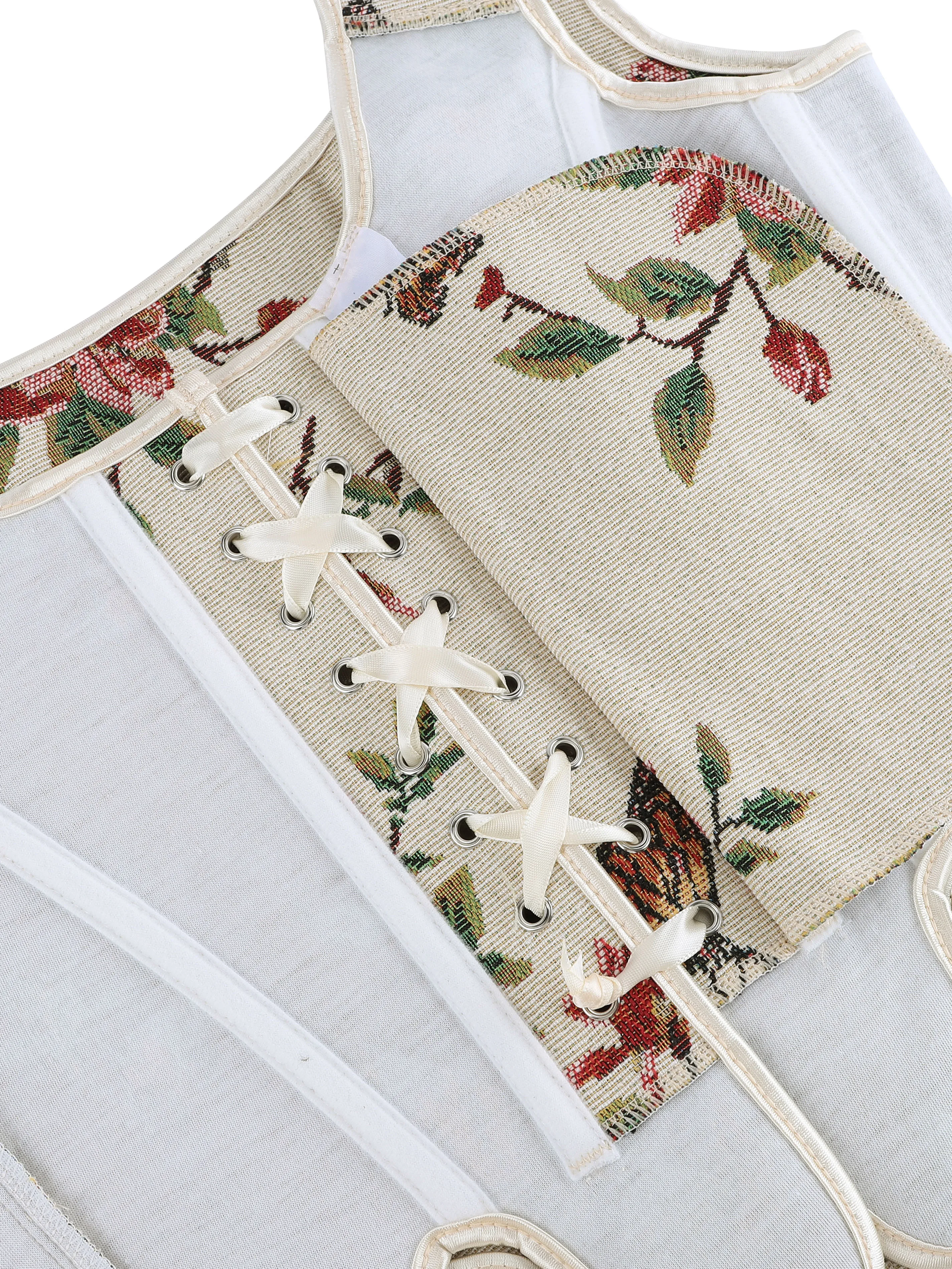 مشد فني مونيه فرنسي عتيق للسيدات، بلوزة بوستير من قماش الجاكار الزهري، ملابس داخلية مجوفة مربوطة لشد الخصر #6