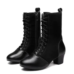 XIHAHA Fashion Women's Shoes Zipper Woman Boots Breathable Square Dancing Girl Chunky Heel Solid Color Shoes Female Dance Shoes