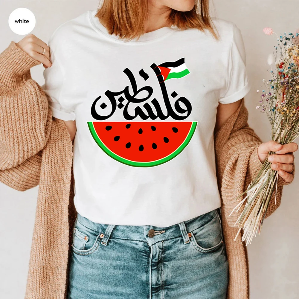 

Забавная футболка с изображением арбуза «Любовь и мир», футболка с принтом арабского флага и буквами, топы с короткими рукавами в стиле ретро «Мир и любовь», права человека»