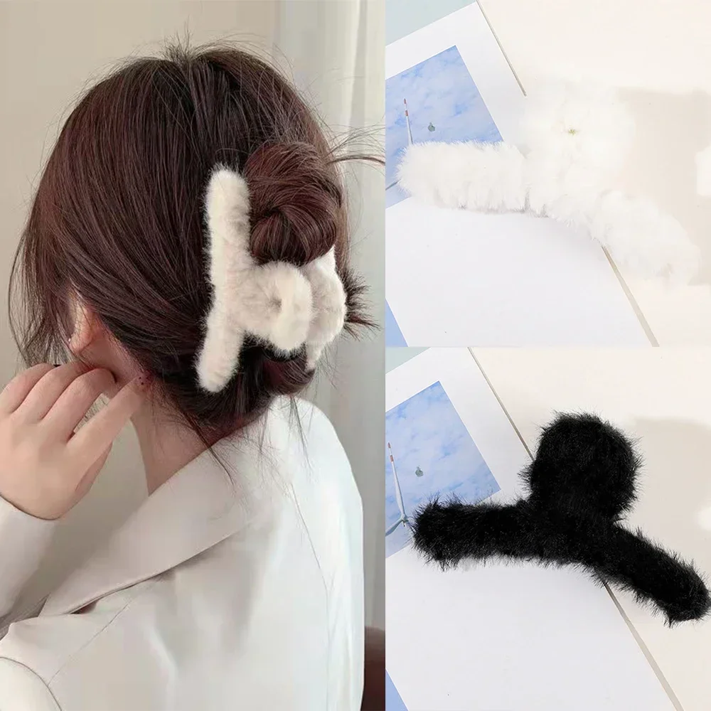 Winter Plush Hair Claw 13cm Elegant Acrylic Hairpins Faux Fur Hair Clip Barrette Crab Headwear for Women Girls Hair Accessories