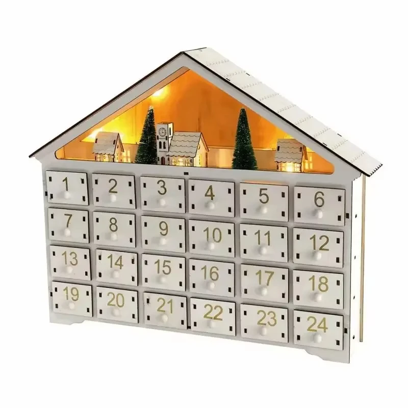 Christmas Wooden House Advent Calendar 2023 with LED Lights 24 Storage Drawers & 24 Day Countdown Calendar Christmas Decoration