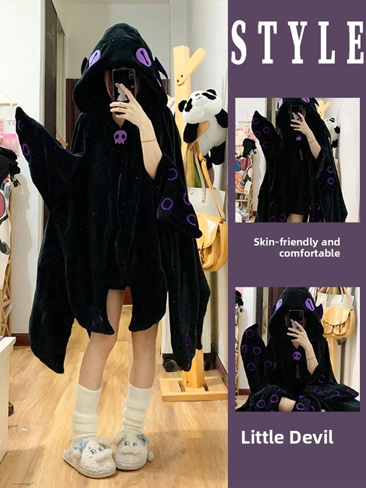 Girls Cartoon Coral Fleece Sleepwear Hooded Robe Winter Thickened Home Clothes Velvet Sleepwear Long Middle Knee Length