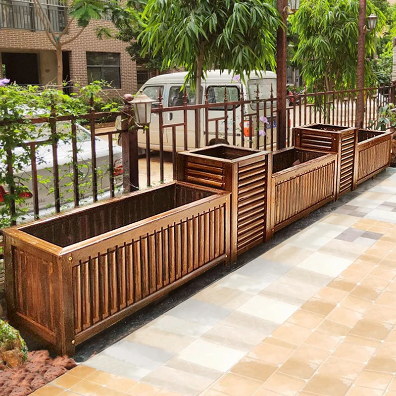 Anti-corrosive wood flower box Outdoor planting box Villa courtyard tree planting box Large flower pot project special thickened