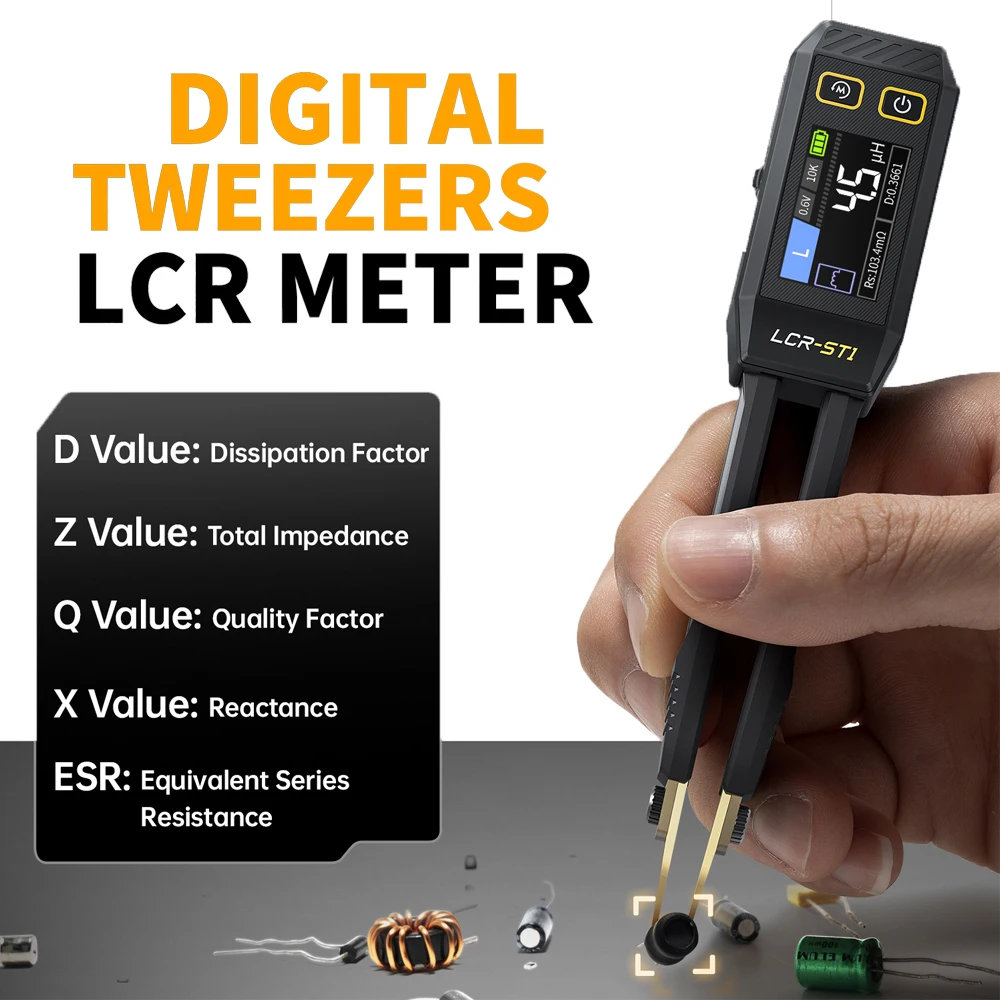 

FNIRSI LCR-ST1 Portable Mini Digital Tweezer Multimeter LCR SMD ESR Tester Resistance Capacitance Inductance Diode Test Tools