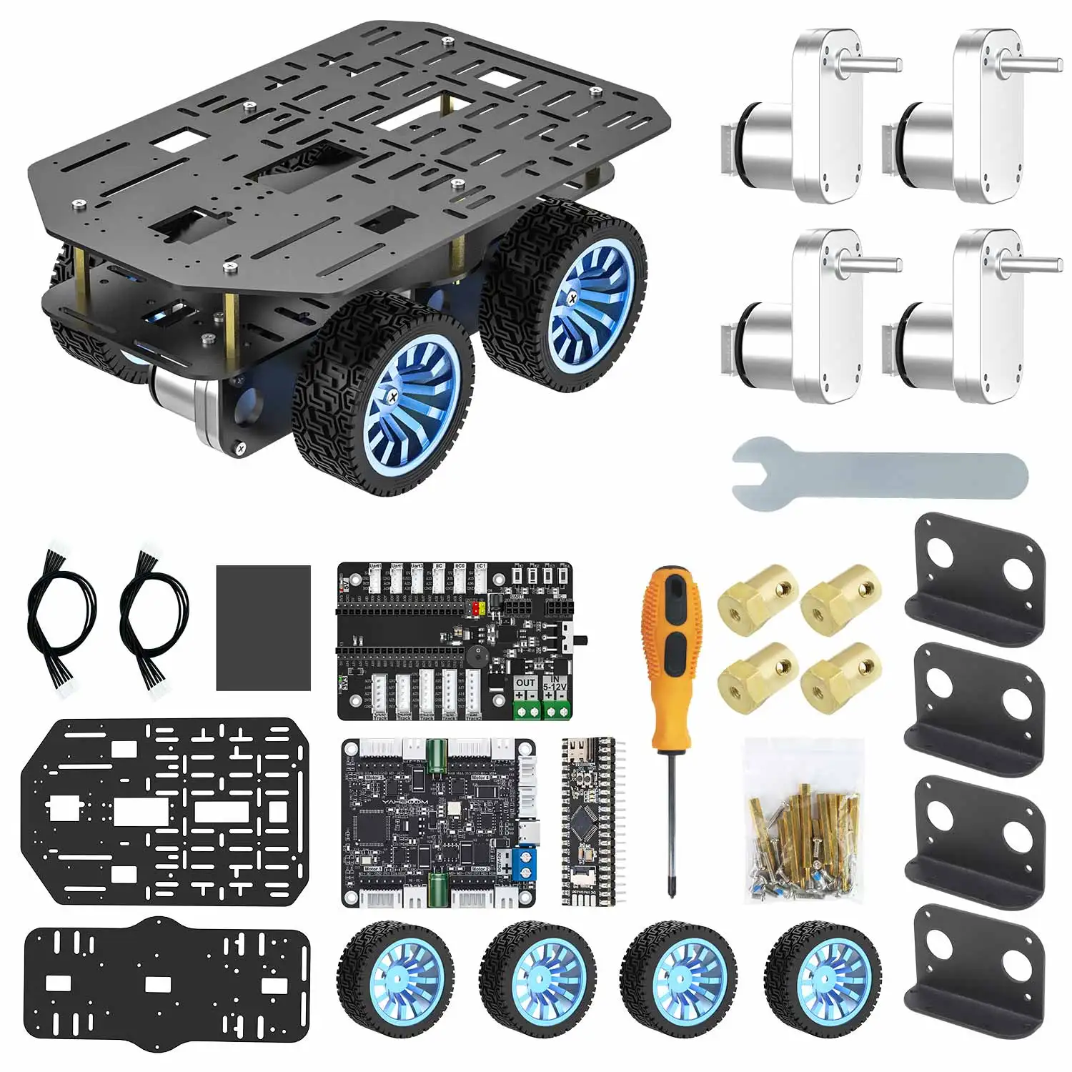 Mini Smart Robot Car Chassis Wheeled Aluminum Alloy Kit with 65MM Rubber Tires L-type 520 Motors for DIY Electronic Development