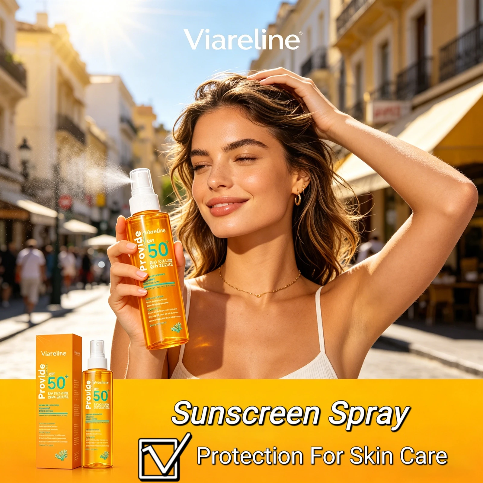 Viareline Spf 50 Sunscreen Spray Uva Uvb Sunburn Prevention Anti Sun Protection Sweatproof Lightweight Sunblock Mist Spray 100ml