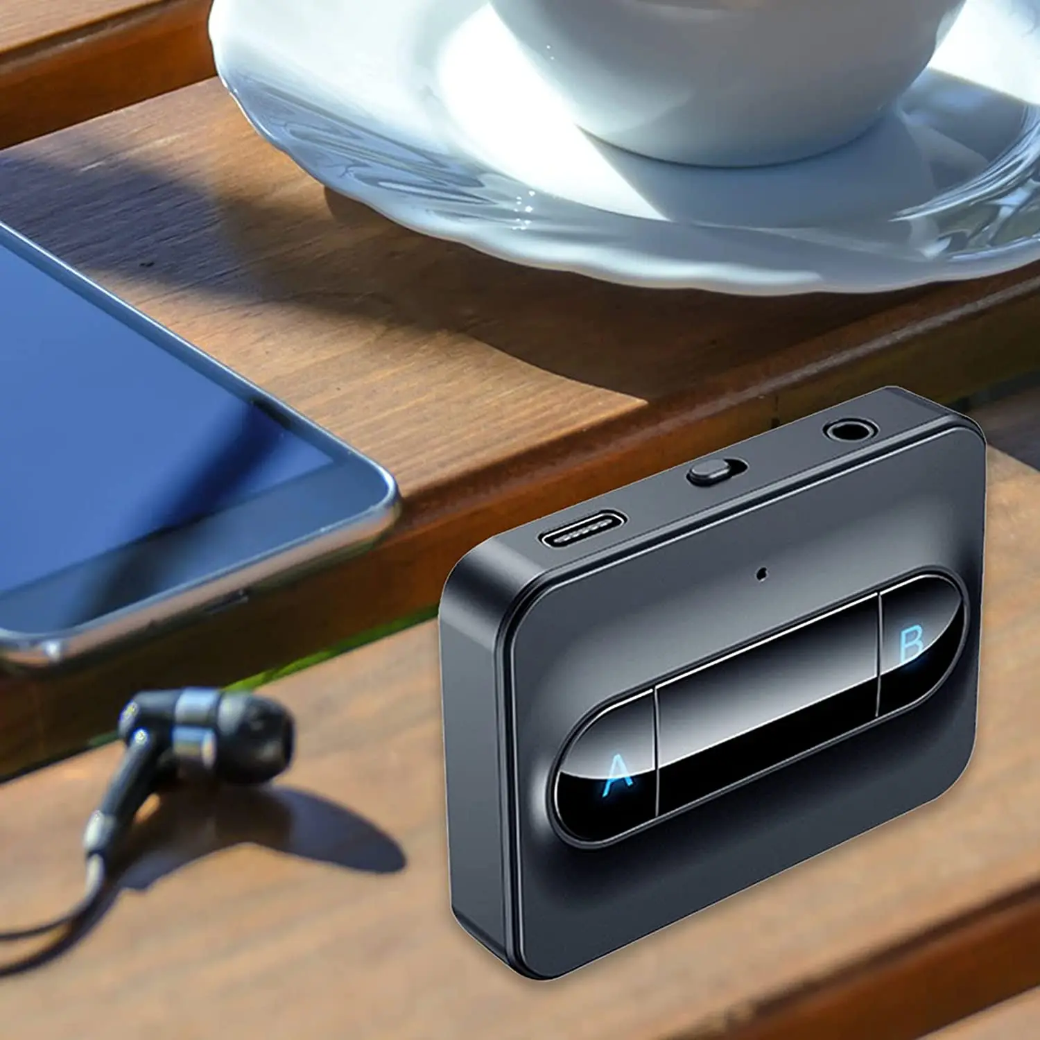 AT77 بلوتوث 5.0 محول الارسال المزدوج وصلة سماعات الرأس نظام الصوت المنزلي الأسود