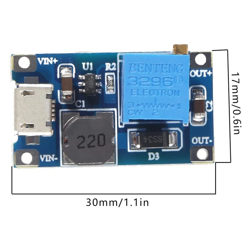 5Pcs 2A DC-DC MT3608 Step Up Boost Module With Micro-USB, Step Up Boost Converter Power Supply Voltage Regulator