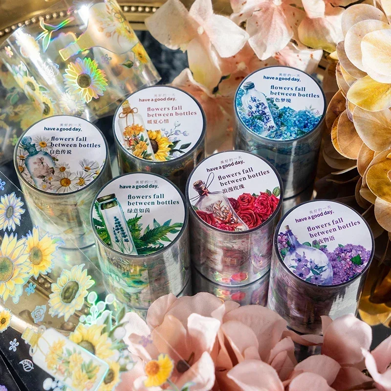 1Roll Bronzing Rose Star Card Adhesives Stickers Laser Waterproof Scrapbooking Romanti Decorative Tape Gold Flowers