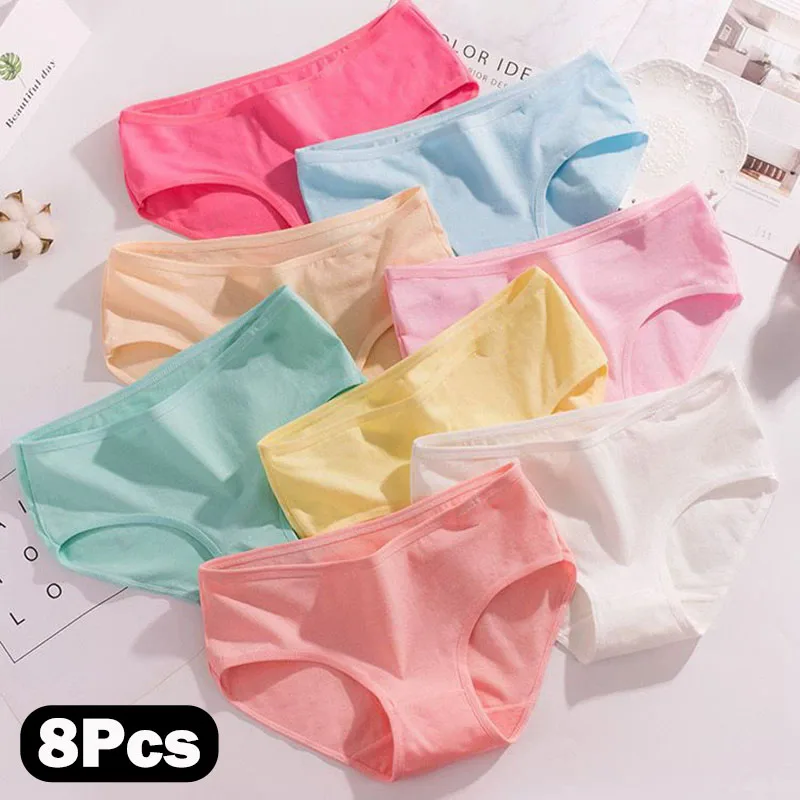 8Pcs Cotton Panties for Women Plus Size Underwear Ladies Brief Girls Sexy Lingerie Solid Color Panti