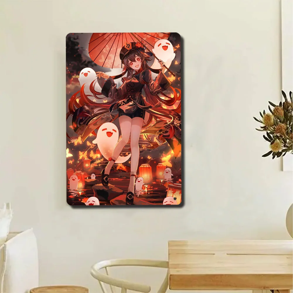 CIFBUY Hu Tao Genshin Retro Anime Sign Waterproof Aluminum Wall Art, Durable Metal Decor for Home Bar Garage Living Room