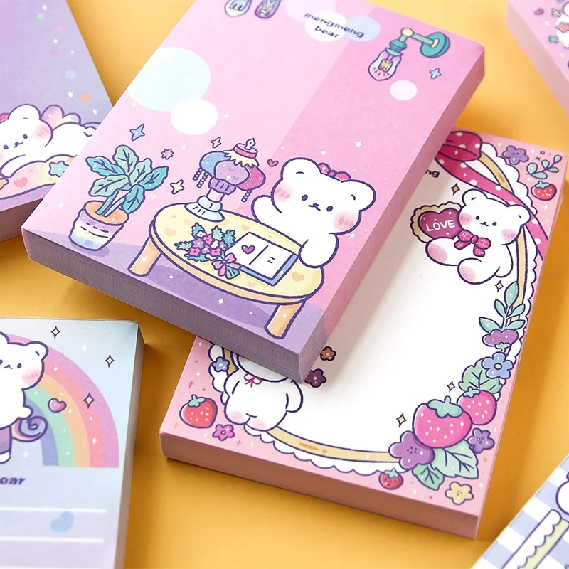 100pcs Memo Cute Bear Purple Pinky Message Notes Handbook Material Paper Girls Boys Notepads