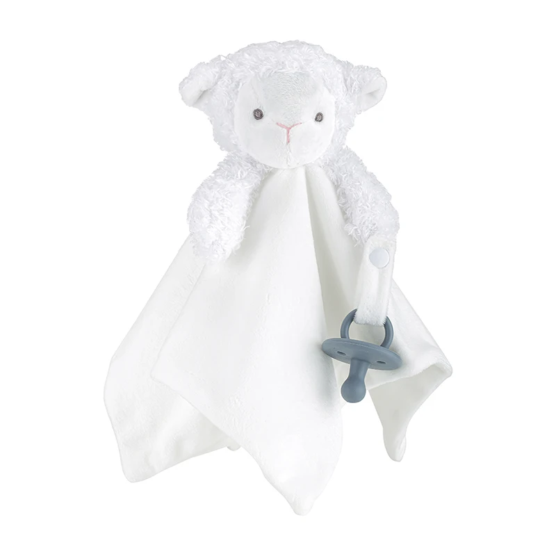 Lamb Security Blanket with Pacifier Clip Baby Comforter Cute White Lamb Sheep Soft Blanket 35CM Unisex Boy Girl Gift