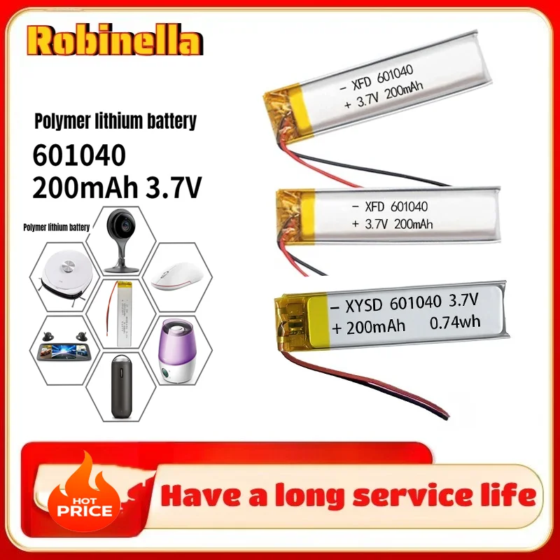 

Литий-полимерный аккумулятор 3.7V 200mAh 601040