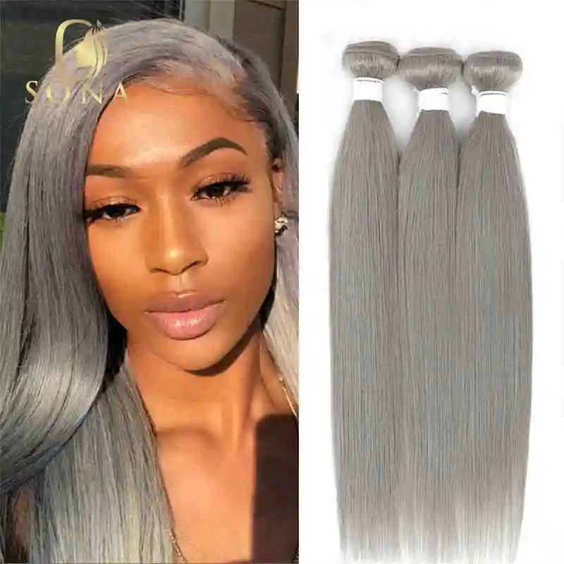 

Grey Colored Virgin Human Hair Straight Bundles With 4*4 Closure And Frontal 1/3/4 Bundles Off-White Gray Human Hair Bundles