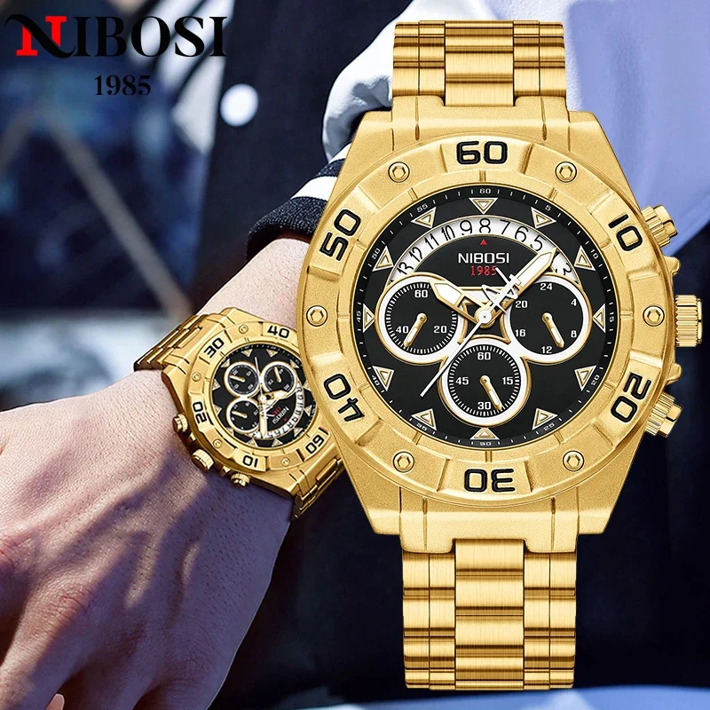 NIBOSI лучший бренд класса люкс мужские часы из нержавеющей стали кварцевые часы для мужчин водонепроницаемые спортивные часы мужские Relogio Masculino