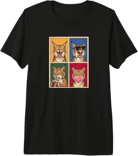 Y2K Katze Tiger Luchs Lustiges Luchs-T-Shirt Humor Niedlicher Tierdruck Grafik Damen Herren Kleidung Baumwolle Mode Streetwear Persönlichkeit – Detail 14