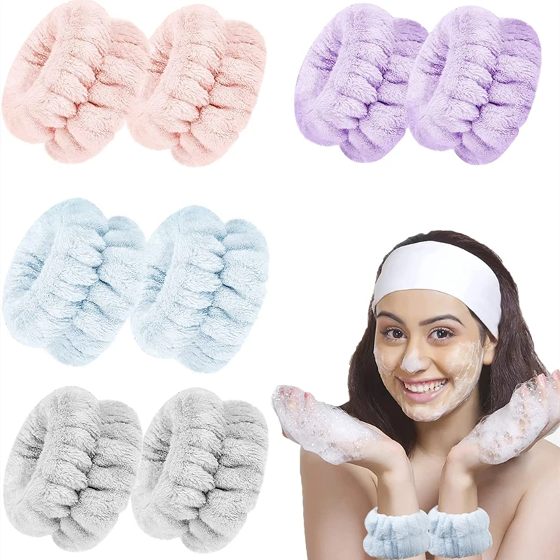 4/2PCS Wrist Washband Microfiber Wrist Wash Towel Band Wristband Scrunchies Wash Face Absorbent Wrist Sweatband Women Headband