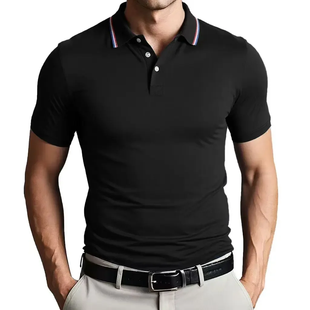 LIBIELIY Summer New Fashion Men's Turn-down Collar Short Sleeve T-shirts Casual Trendy Quick Drying Business Polo Shirts Male Cl