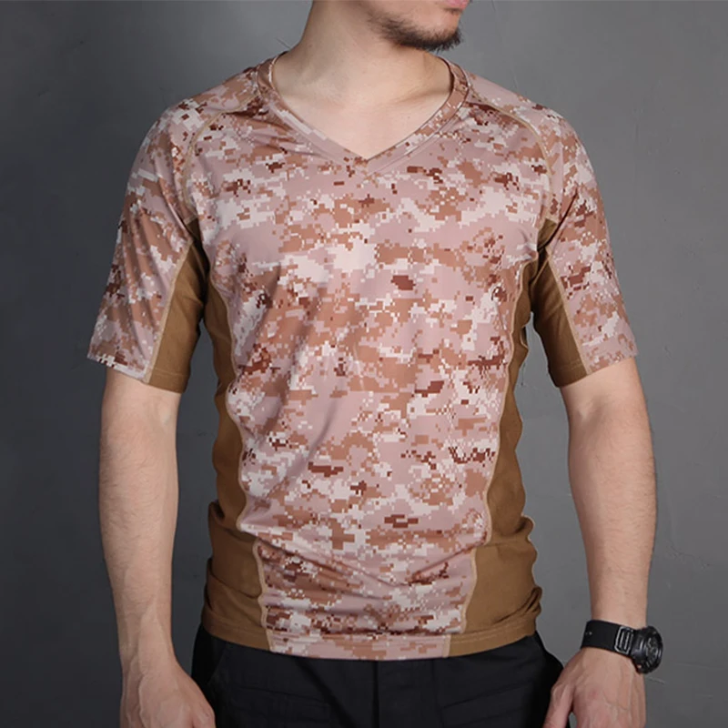 

Emersongear Skin Tight Base Layer Shirt Running Hiking Tactical Summer Shirt V-Neck Camo Stretched Shirt Quick Drying