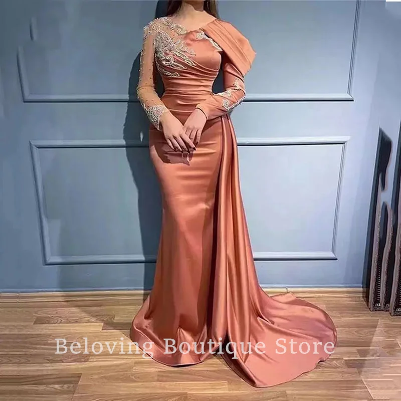 

Dubai Mermaid Arabic Evening Dress For Women Wedding Long Sleeves Beaded Appliques Elegant Formal Party Gowns Vestido De Gala