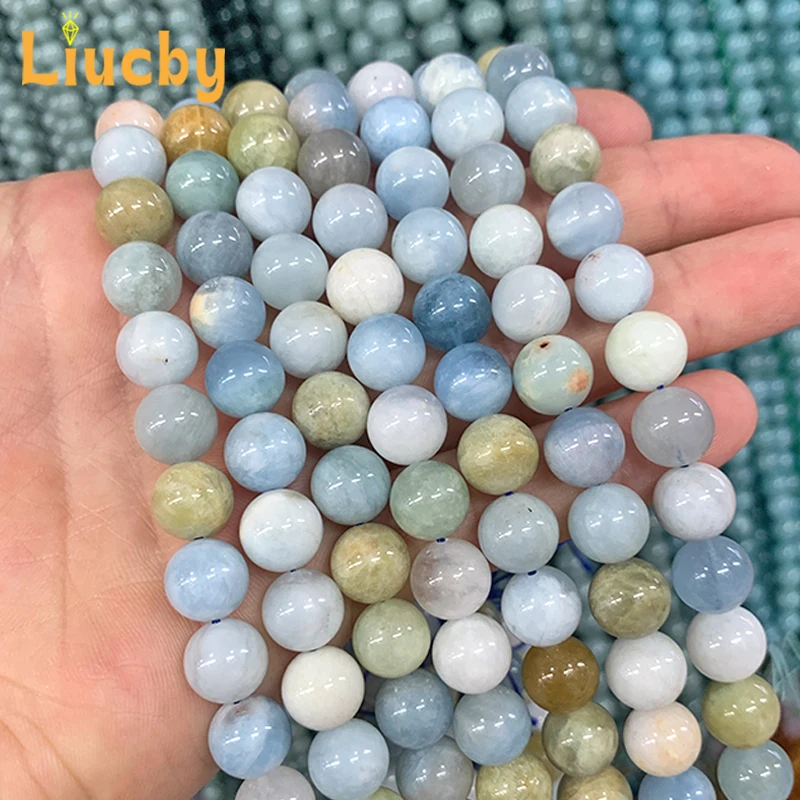 Real Natural stone Pure Natural Sea Blue Treasure jade Smooth Beads For Jewelry Making DIY Fashion Necklace 15\