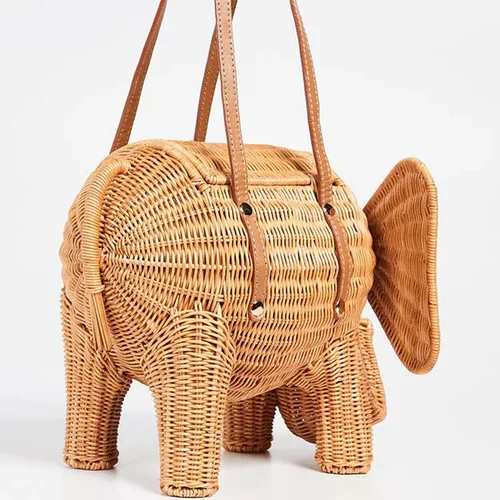 Imagen 2 del producto Novedad de verano, bolsos de gran capacidad para mujer, bolso de elefante de ratán para vacaciones en la playa, bolsos tejidos a mano con personalidad Simple, bolsa de maquillaje