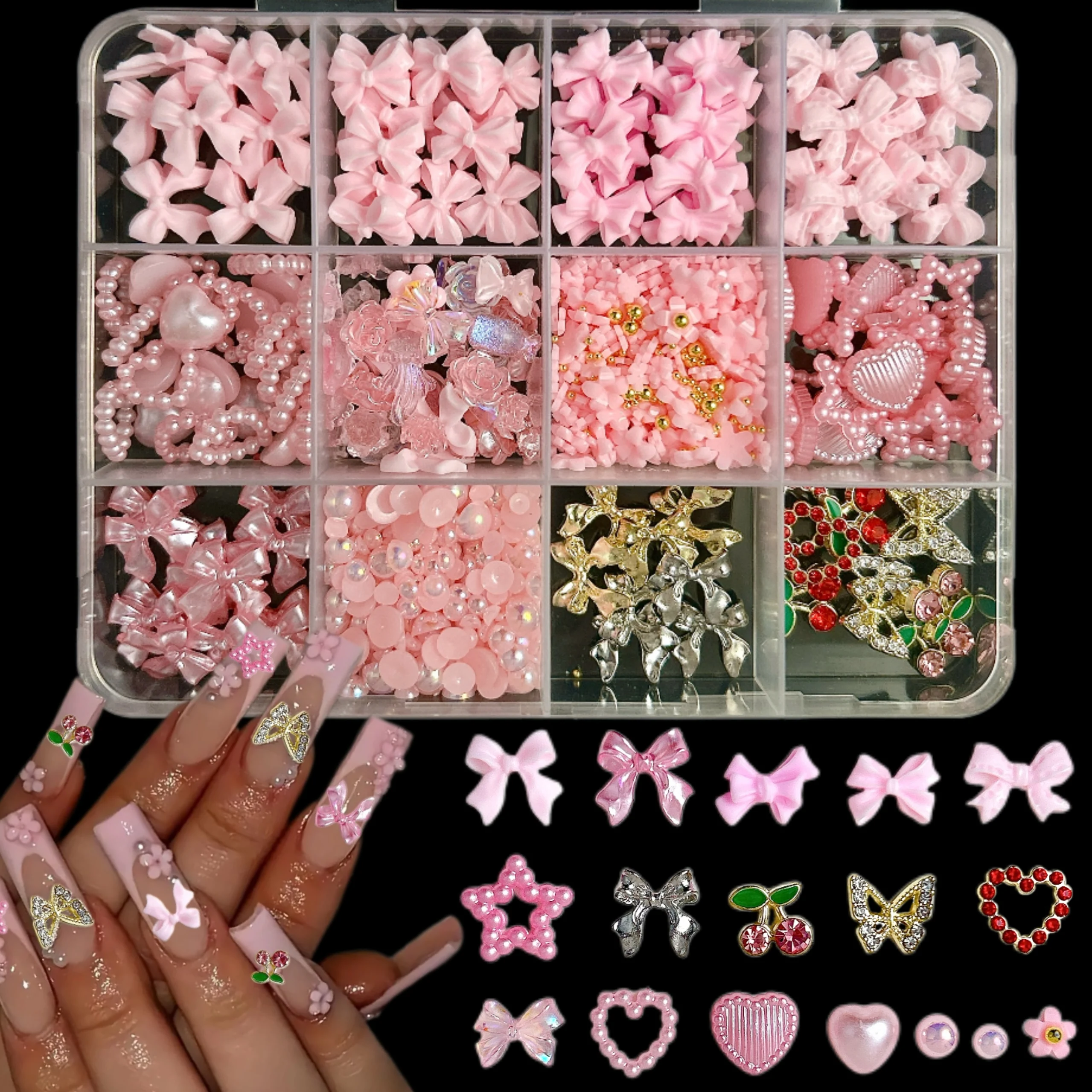 1 صندوق رائعتين شفافة هلام الدب بطة الراتنج مسمار الفن زينة الملونة الانحناء كاميليا سبائك الكرز الهجين مسمار السحر DIY بها بنفسك