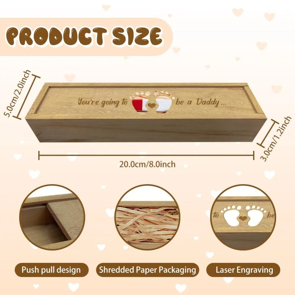 Pregnancy Test Keepsake Box Feet Love Wooden Pregnancy Announcement Gifts Box with Raffia Ribbon Push Pull Announcement Gifts